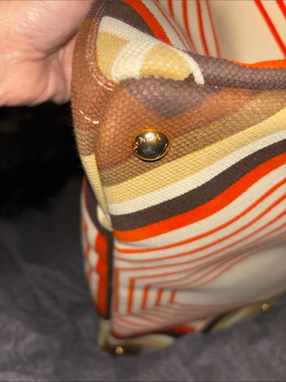 Prada Canvas Tote Bag with Orange Stripe Accent
